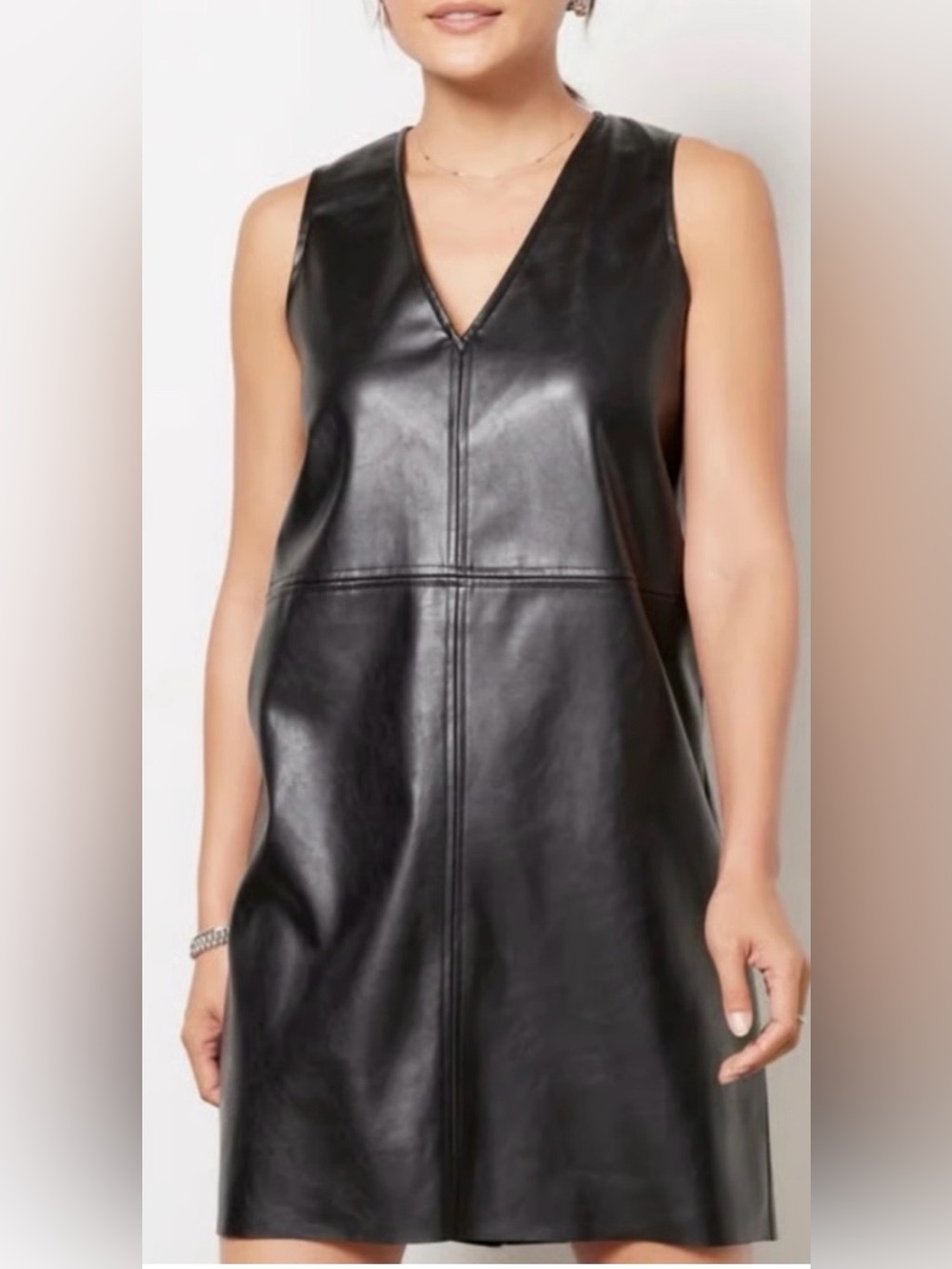 EVEREVE Sleeveless Black Faux Leather Shift Dress